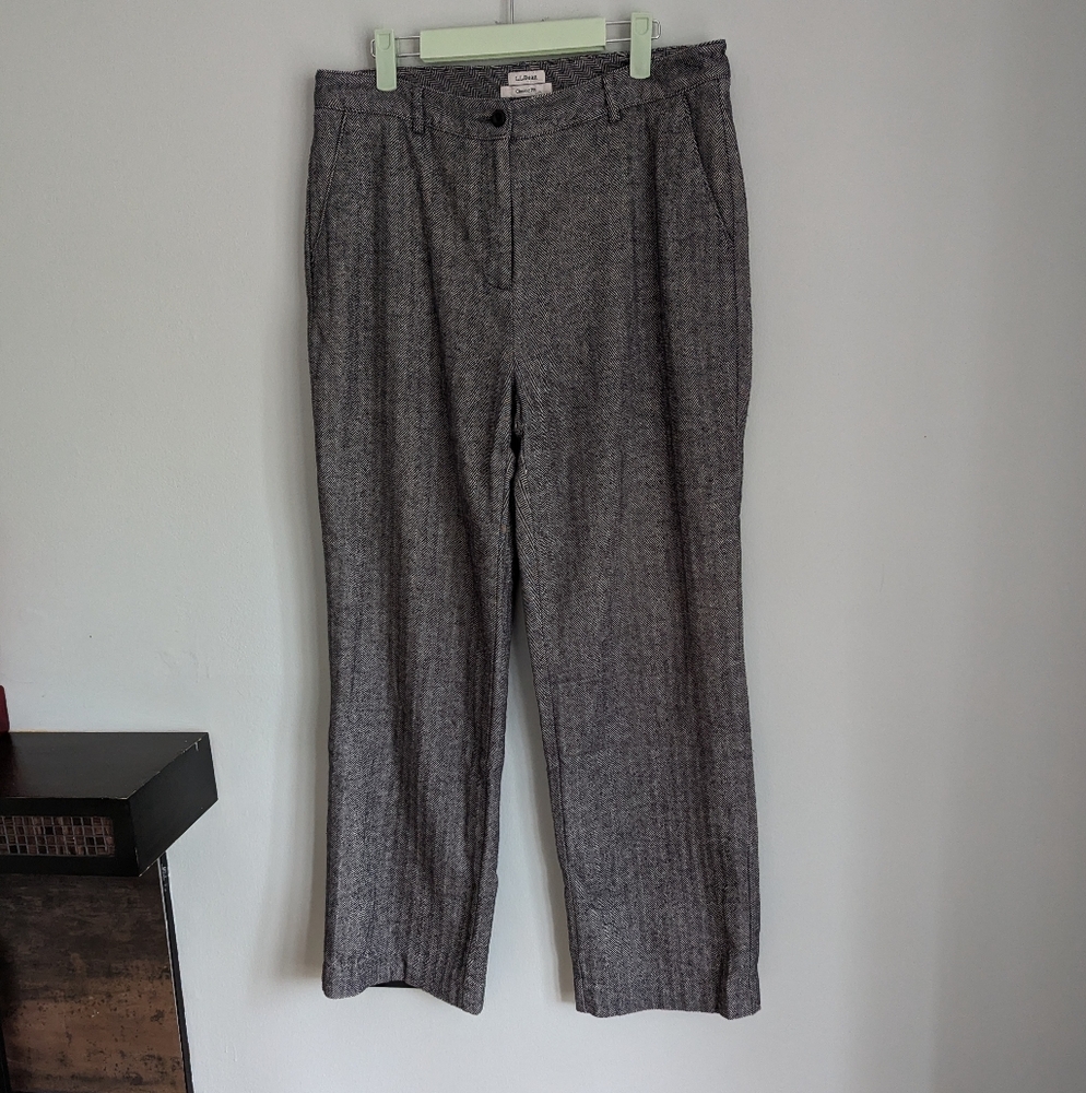Vtg 90s LLBean Pants Classic Fit Wmns 12 High Waist Herringbone DarkAcademia 204
